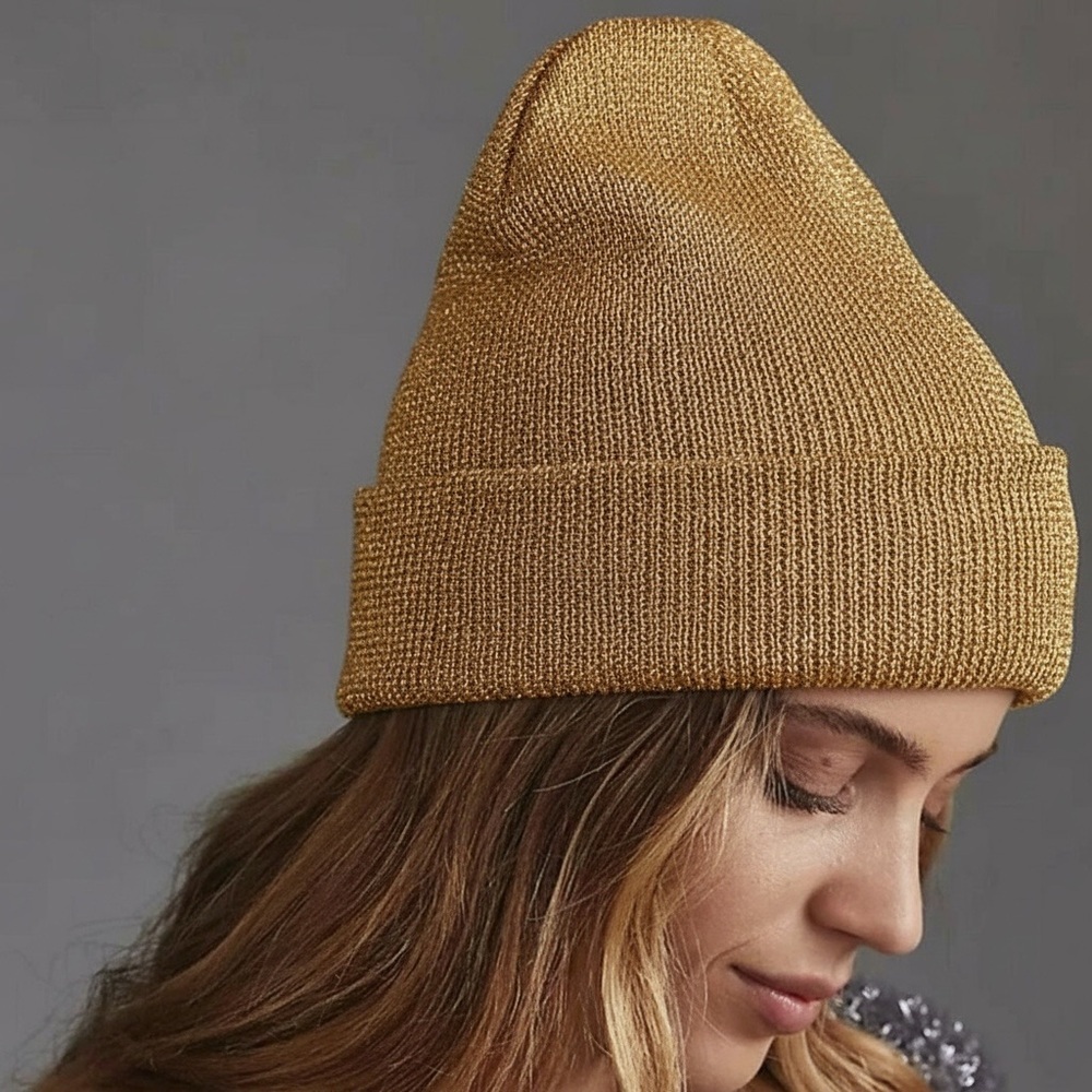 Nwt New Anthropologie Sparkle Gold Beanie Hat